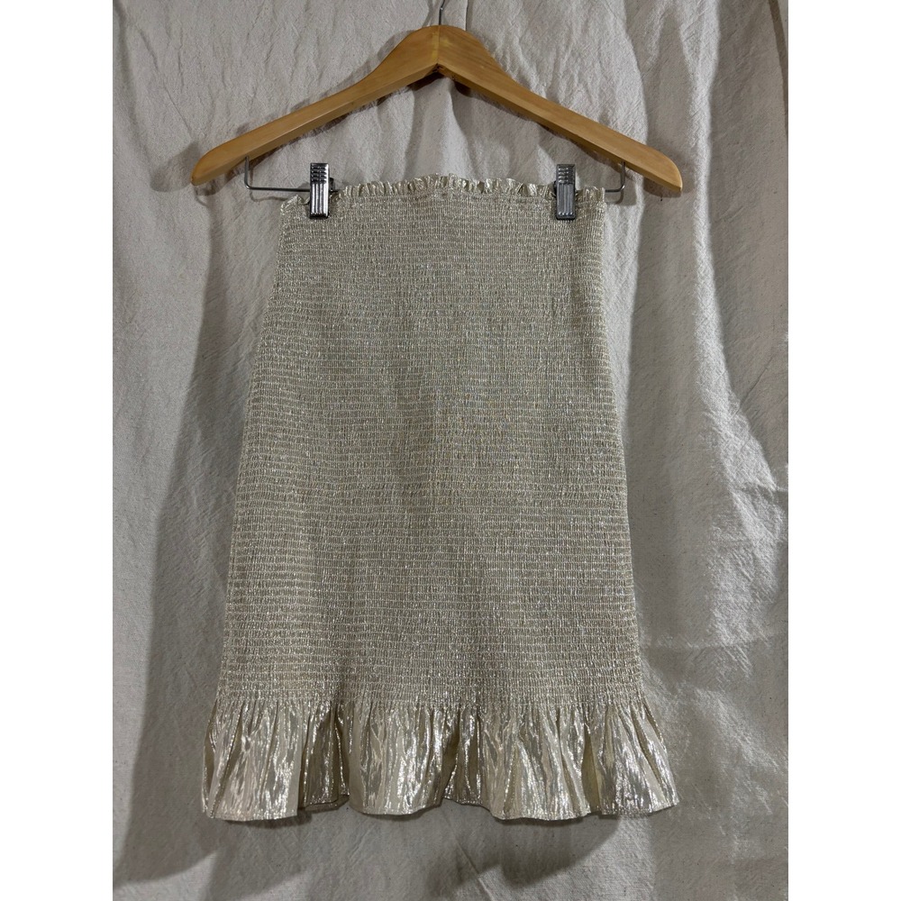 Aritzia Wilfred Ballad Smocked Metallic Mini Skirt Champagne Gold Size S